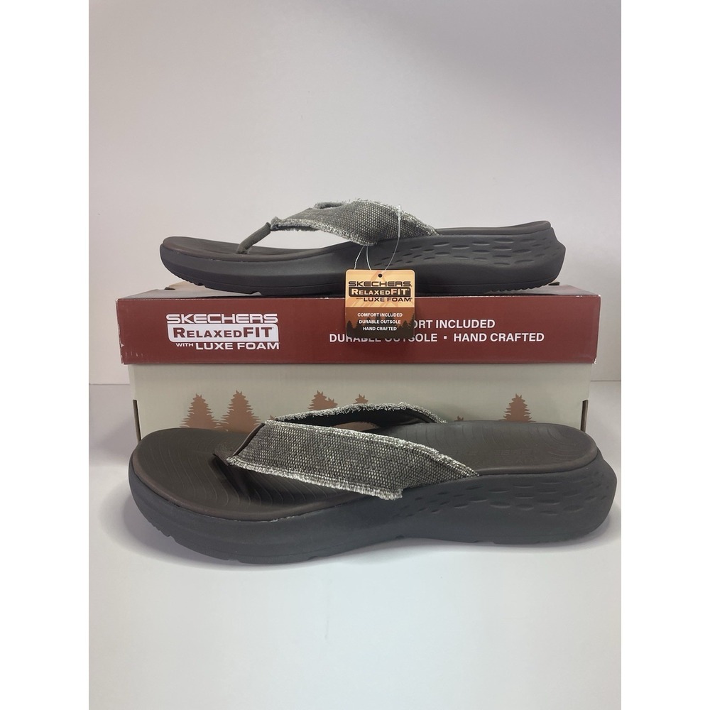 Skechers Luxe Foam Sandals Chocolate Relaxed Fit Vegan Gino Flip Flop Men's Sz 8